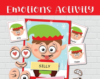 Activité d'émotions de Noël pour les enfants, imprimables de sentiments préscolaires, activité d'association d'émotions, cartes mémoire de sentiments, activités d'autisme.