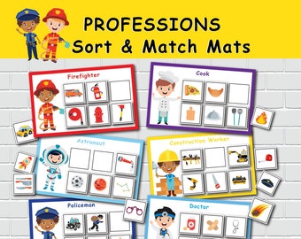 Community Helpers Preschool Sorting Mats. Professions Printable Activity. Jobs and Occupations Worksheets. Toddler Busy Book Pages.