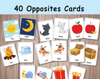 Gegensätze Passende Flash Cards, Druckbare Aktivität, Paarungskarten, Vorschul Memory-Spiel, Erste Klasse, Sonderpädagogik, Homeschool Ressourcen