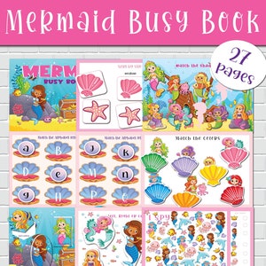 女の子向けのマーメイド・ビジーブック。印刷可能なアクティビティ。幼児向け就学前学習バインダー。ホームスクールの教材。ファイルフォルダーゲーム。