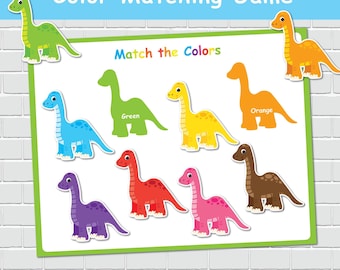 Actividad de combinación de colores de dinosaurios para niños, imprimibles para colorear para niños pequeños