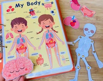 Cahier chargé d'anatomie, Reliure d'apprentissage imprimable, Fiches d'exercices sur l'anatomie pour les enfants d'âge préscolaire, Ressources pour l'école à la maison, Activités pour tout-petits