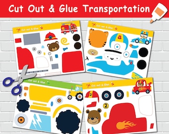 Transportation Cut Out and Glue Activity for Kids. Cutting Practice Activity. Scissors Skills. Fine Motor Activity. Printable Crafts.
