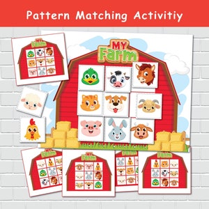 Activités de correspondance de motifs avec des animaux, Pages de livre chargées pour tout-petits, Cartable d'apprentissage, Ressource pour l'école à la maison, Maternelle préscolaire