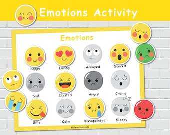 Emoties bijpassende activiteit voor kinderen, voorschoolse afdrukbare activiteit, peutergevoelens bijpassende activiteit, autisme-activiteiten.