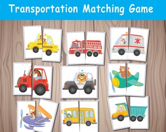 Transportation Matching Game, Symmetry Cards, Toddler Matching Activity, Preschool Learning, Montessori Material, Homeschool Resource