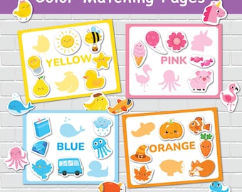 Actividad de combinación de colores para niños, imprimibles para colorear para niños pequeños, materiales Montessori