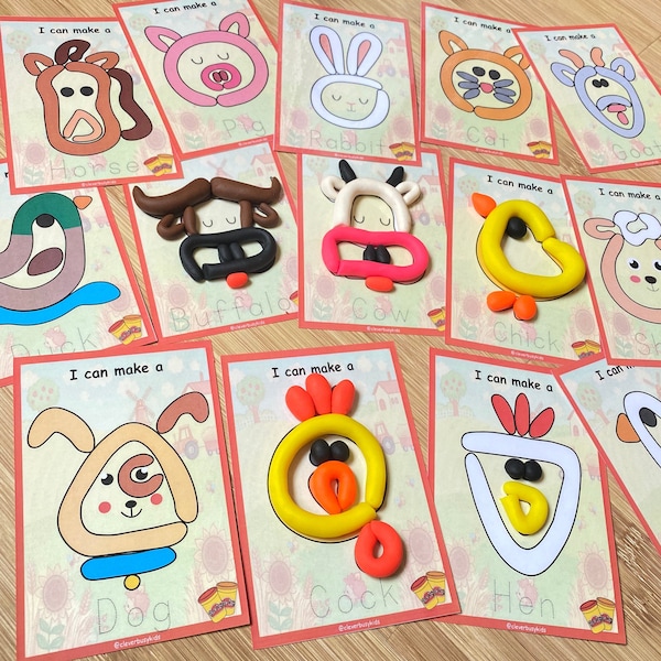 Farm Animals Play Doh Mats, Printable Play Dough, Montessori Play Doh Activity, Preschool Fine Motor Skills.