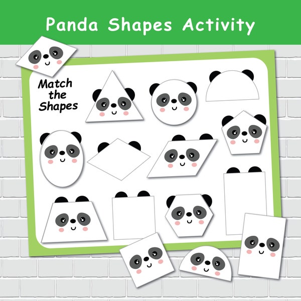 Panda Shape Matching Activity, 2D Shapes, Busy Book Page, File Folder Games, Special Education, Preschool Learning Binder.