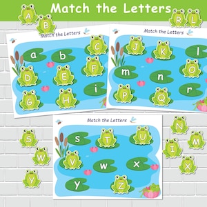 Activité d'association ABC grenouille sur l'étang pour enfants, alphabet très chargé, classeur d'apprentissage préscolaire, programme d'enseignement à la maison, apprentissage de la maternelle à la maternelle