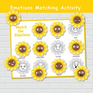Activité d'association d'émotions tournesol pour enfants, activité d'association de sentiments pour tout-petits, livre d'été chargé, éducation spécialisée.