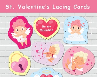 St. Valentine's Lacing Cards, Preschool Fine Motor Skill Activity, Toddler Quiet Time Activity, Montessori Tying Toy, Learning Activity.