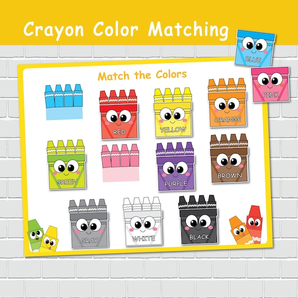 Color Crayons Matching Activity for Kids, Toddler Color Printables, Montessori Materials, Homeschool Preschool Curriculum