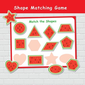 スイカの形を合わせるアクティビティ、2D シェイプ、夏の忙しい本のページ、ファイル フォルダー ゲーム、特別教育、就学前学習バインダー。