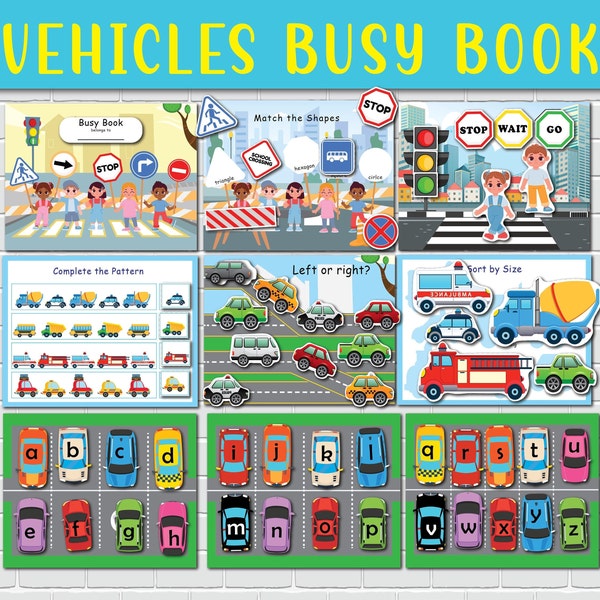 Vehicles Busy Book Preschool Learning Binder Toddler Quiet Book Cars Activities File Folder Games Pre-k Learning