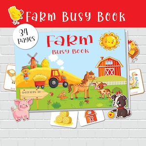 Livre occupé à la ferme, livre tranquille pour tout-petits, cartable d'apprentissage préscolaire, activités avec les animaux de la ferme, ressources pour l'école à la maison, matériel Montessori.