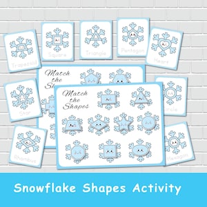 Formes de flocon de neige et cartes mémoire pour enfants, activité d'association de formes 2D, livre chargé d'hiver, éducation spéciale, cartable d'apprentissage préscolaire.