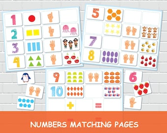 Numbers Matching Activity for Kids, Counting Game, Preschool Math, Homeschool Curriculum, Kindergarten Pre-k Learning