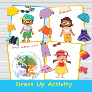 Carpeta de archivos de las cuatro estaciones: actividades imprimibles para vestirse, juegos, actividades para niños pequeños en casa, libro de actividades para preescolar