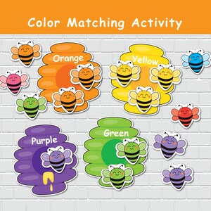 Bee Color Matching Game, Printable Preschool Color Sorting Activity for Kids