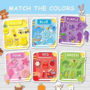 子供向けの色分けアクティビティ、色のマッチングと分類、色彩豊かな本のページ、モンテッソーリ教材、幼稚園の就学前学習