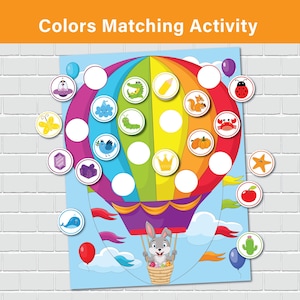 Actividad de combinación de colores, juego de clasificación de colores, página de libro ocupado, recurso educativo preescolar, carpeta de aprendizaje.
