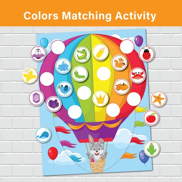 Colors Matching Activity, Color Sorting Game, Busy Book Page, Preschool Educational Resource, Learning Binder.