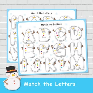 Snowman Alphabet Matching Game, Winter Busy Book Page, ABC Learning Binder, Homeschool Resource,  Kindergarten Pre-K Learning.