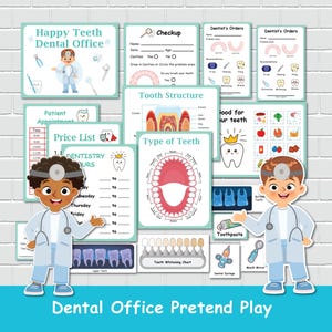 Gioco drammatico del dentista, gioco di finzione dello studio dentistico, gioco drammatico stampabile, attività prescolari, momento di tranquillità per i più piccoli, risorsa per l'istruzione parentale