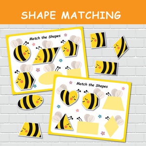 Bee Shape Matching Activity, 2D Shapes, Busy Book Page, File Folder Games, Special Education, Preschool Learning Binder. image 1