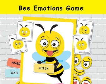 Jeu d'association d'émotions et de sentiments d'abeille, activité imprimable pour les enfants, ressource pour l'école à la maison, feuilles de travail préscolaires, activités pour l'autisme.