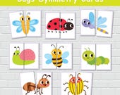 Bugs Matching Game, Symmetry Cards, Toddler Matching Activity, Preschool Learning, Montessori Material, Homeschool Resource