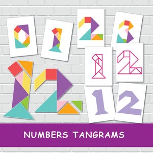 Numeri Tangram, puzzle logico per la scuola dell'infanzia e dell'infanzia, materiale Montessori, risorse per la scuola materna.