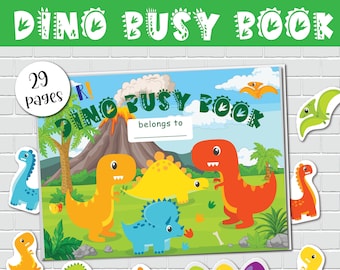 Libro ocupado de dinosaurios, cubierta personalizada, carpeta de aprendizaje para niños pequeños, plan de estudios de educación en casa, preescolar, libro tranquilo, carpeta de archivos, juegos