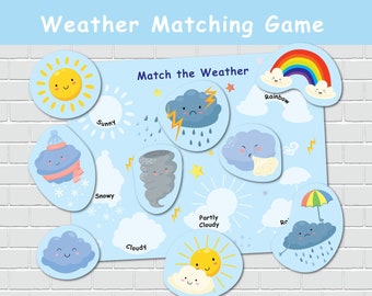Weather Matching Activity, Toddler Busy Book Page, Learning Binder,  Preschool Match Activities, Weather Quiet Book.