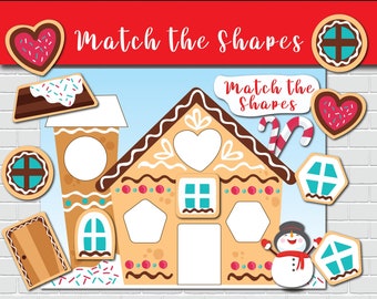 Gingerbread House Shape Matching Activity for Toddler/ Preschool, Printable Busy Book Page, Homeschool, Learning Binder, Montessori