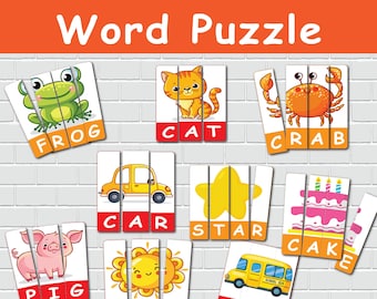 Word Puzzle Printable Activity Preschool Worksheets & Activities Reading Spelling Kindergarten Homeschool Resource