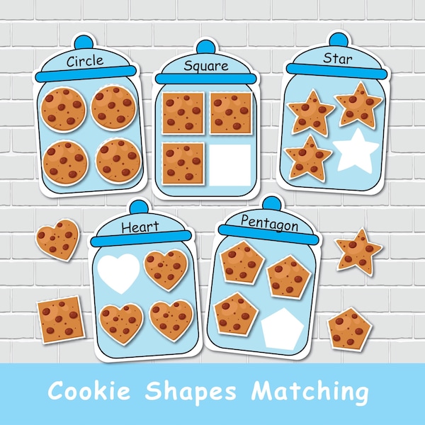 Cookie Jar Shapes Matching Game, Preschool Learning (Digital Download)
