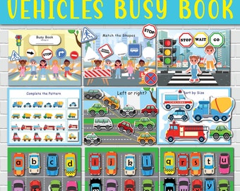 Vehicles Busy Book Preschool Learning Binder Toddler Quiet Book Cars Activities File Folder Games Pre-k Learning