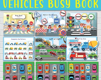 Vehicles Busy Book Preschool Learning Binder Toddler Quiet Book Cars Activities File Folder Games Pre-k Learning