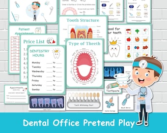 Jeu de rôle pour dentiste, Jeu de simulation pour cabinet dentaire, Jeu dramatique à imprimer, Activités préscolaires, Période de calme pour les tout-petits, Ressource pour l'école à la maison