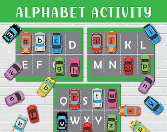 Alphabet Cars Park Busy Book Pages Printable Activity ABC Toddler Learning Binder Pages Homeschool Kindergarten Pre-K