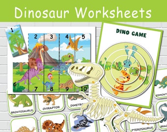 Dinosaur Busy Book Pages for Toddler. Kindergarten Learning Binder, Printable Activities, Preschool Worksheets