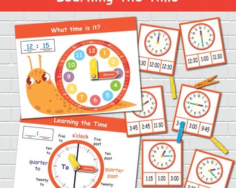 Learning Time Printable Clock, Telling Time Learning Activities, Educational Material, Preschool Learning Binder, Homeschool Curriculum