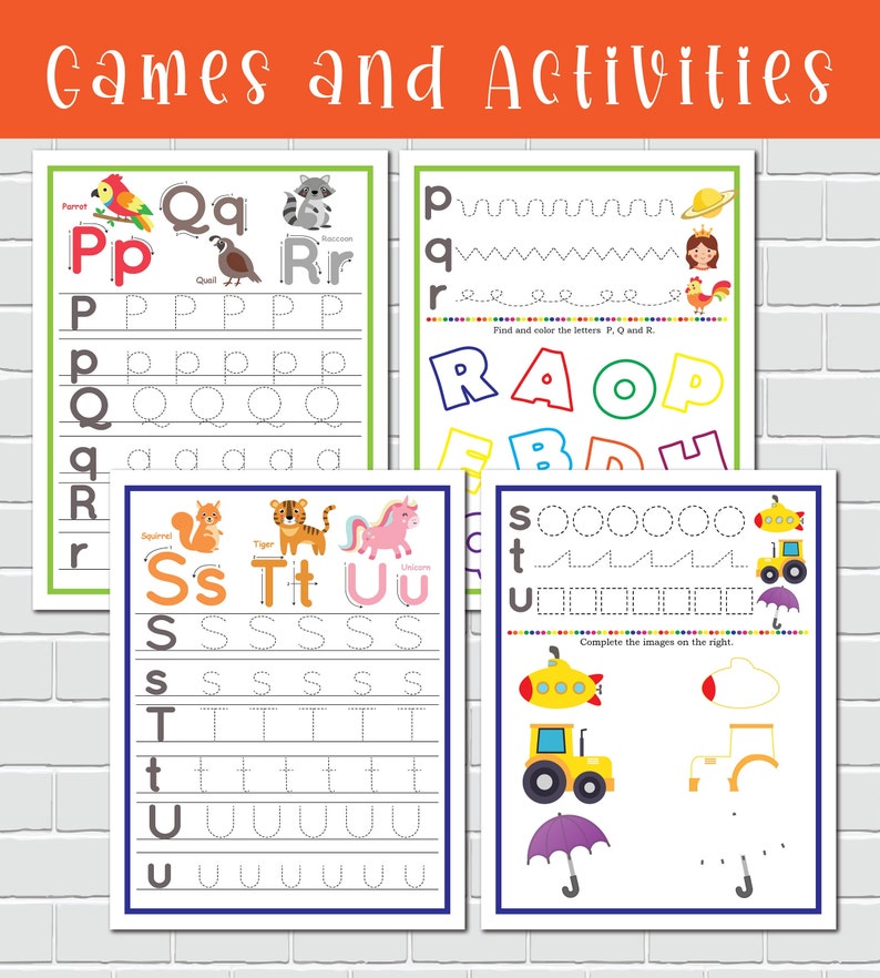 Puede incluir: Un conjunto de cuatro hojas de trabajo imprimibles para que los ni&ntilde;os practiquen el trazado de las letras P, Q, R, S, T y U. Cada hoja de trabajo presenta un animal diferente e incluye una secci&oacute;n para trazar la letra y una secci&oacute;n para escribir la letra varias veces. Las hojas de trabajo tambi&eacute;n incluyen una secci&oacute;n para completar im&aacute;genes.