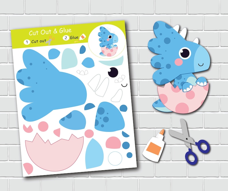 Dinosaurs Cut Out and Glue Activity for Kids. Preschool Etsy