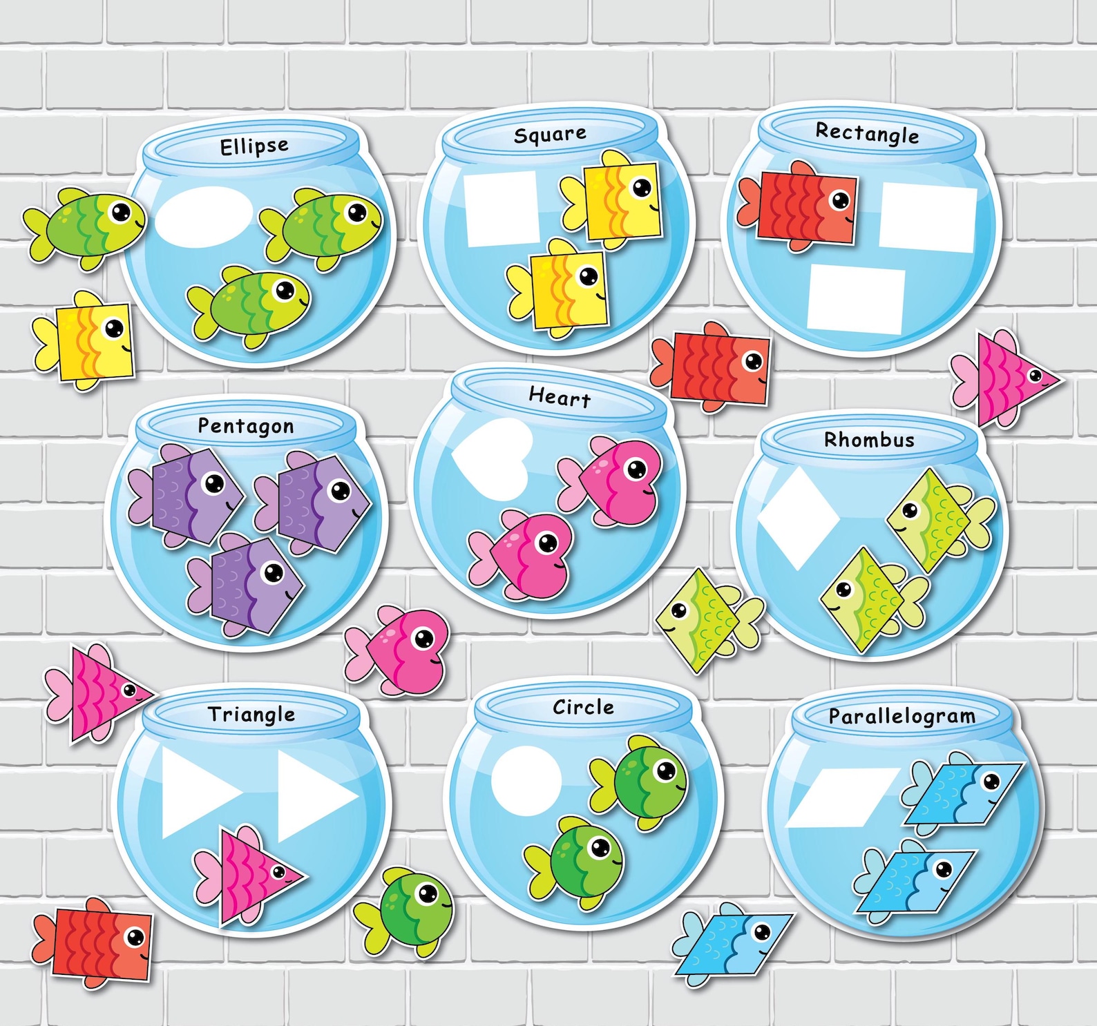 Fish Sorting Icon Fish Shapes and Fishbowl Sorting Mats, 2D Shapes Center, Busy Book Page ...