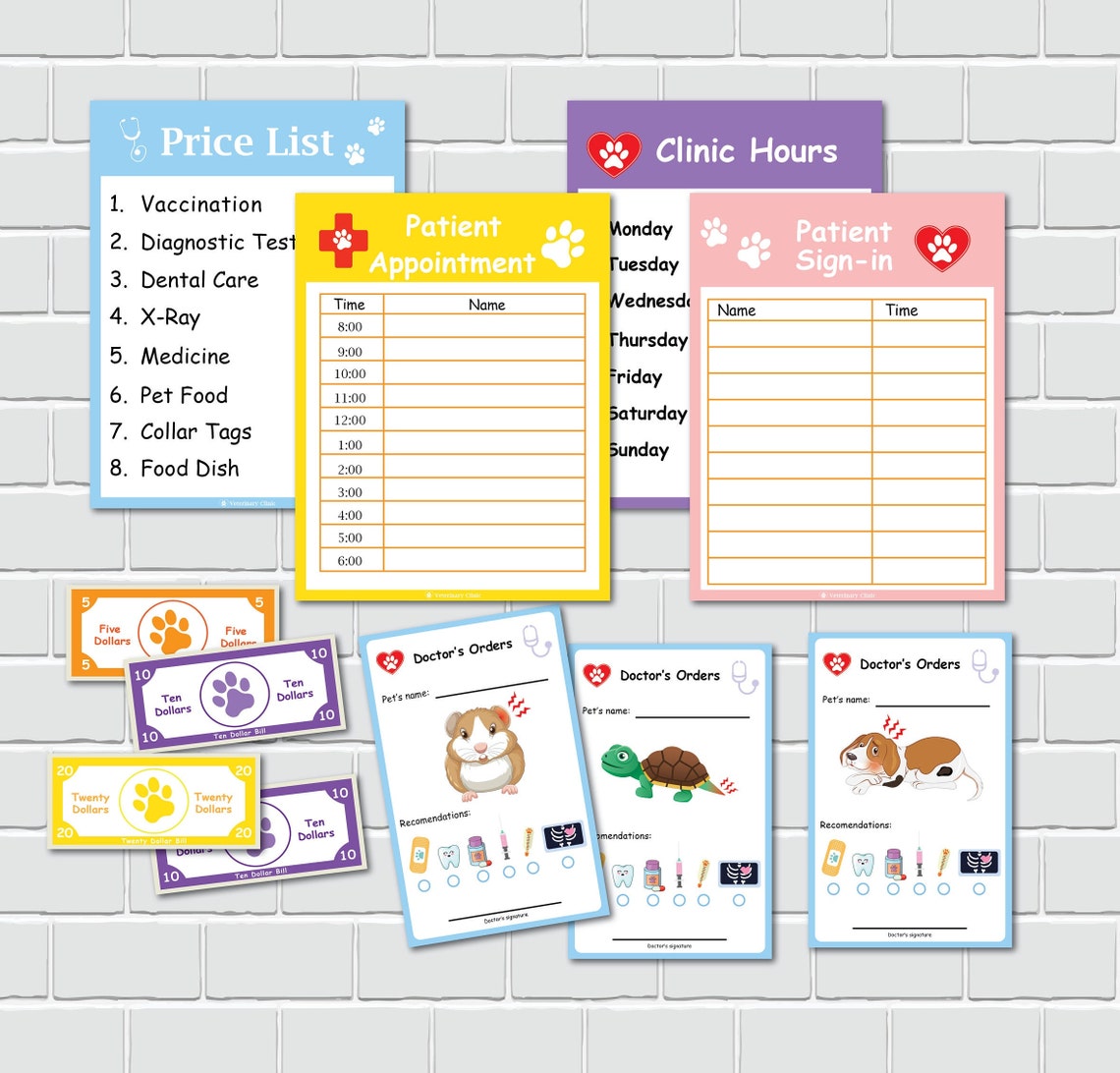 Vet Clinic Pretend Play, Printable Veterinary Dramatic Play Kit for ...