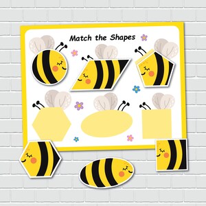 Bee Shape Matching Activity, 2D Shapes, Busy Book Page, File Folder Games, Special Education, Preschool Learning Binder. image 6