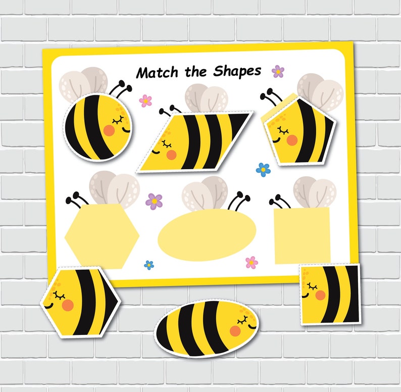 Bee Shape Matching Activity, 2D Shapes, Busy Book Page, File Folder Games, Special Education, Preschool Learning Binder. image 6